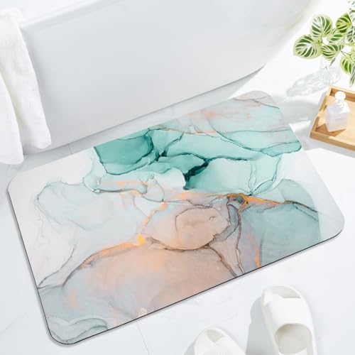 Gibelle Bath Mat Rug Super Absorbent Quick Dry Thin Bathroom Rugs Fit Under Door Non Slip Rubber Backed Bathroom Floor Mat for in Front of Bathtub Sink Shower (17"x24", Grey Teal)