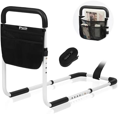 Bed Rails for Elderly Adults, Adjustable Bed Assist Bar for Seniors, Medical Bed Safety Rail with Storage Bag and Fixing Strap, Portable Bed Cane Fit King, Queen, Full, Twin, Medium, Black