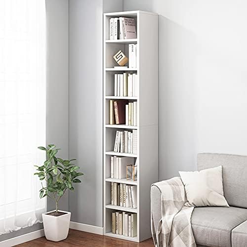 IOTXY Small Narrow Corner Bookcase - 71 Inches Tall Gap Freestanding Storage Cabinet, 8 Lattices Open Shelves Tower Rack, Cubes Bookshelf in White