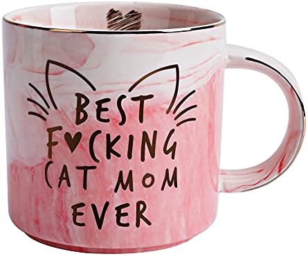 Cat Mom Gifts for Women - Crazy Cat Lady Coffee Mug Gift for Kitten Lover Mom, Daughter, Sister, Aunt, Wife, Best Friends, BFF, Coworkers, Her - Best Mom Ever - Pink Marble Mug, Ceramic 11.5oz Cup