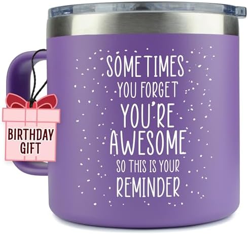 Birthday Gifts for Women Friendship - Sometimes You Forget Your Awesome Gifts Purple Coffee Mug for Her 14oz Inspirational Unique Graduation Gift Ideas 2025 Thank You Gift for Teachers Appreciation