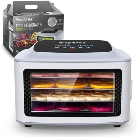 Compact Food Dehydrator, 4 Stainless Steel Trays Fresh Dryer Machine for Jerky Herbs Fruit Veggies Snacks, with Digital Timer | 190F Temperature Control, Great Size for Small Family