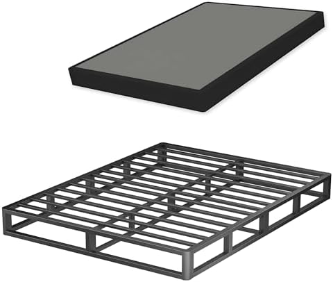 7 Inch Queen Metal Box Spring with Round Corners - 3000 lbs Capacity, High Profile Heavy Duty Mattress Foundation with Steel Slats, Noise-Free, Easy Assemble, Black