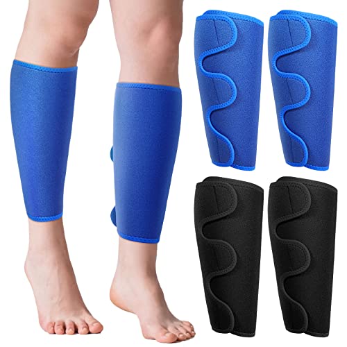 Chivao 2 Pairs Calf Brace Adjustable Shin Splint Support Lower Leg Compression Wrap Calf Sleeves for Men Women Pain Relief, Increases Circulation Reduces, Muscle Swelling(Blue, Black)