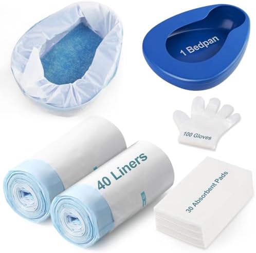 Bed pan Set Includes 30 Super Absorbent Pads, 40 Disposable Liners, and 100 Gloves. These bedpans are Comfortable for Both Women and Men and are Made of Thick, Oversized, Heavy-Duty PP Material