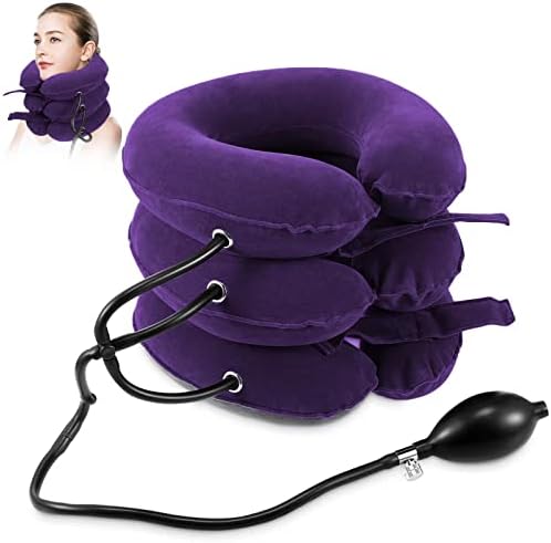 Neck Stretcher, Neck Traction Device, Cervical Traction Device, Neck Pain Relief, Adjustable Inflatable Neck Brace & Neck Stretcher Cervical Traction, Neck Decompression Home Use (Purple)