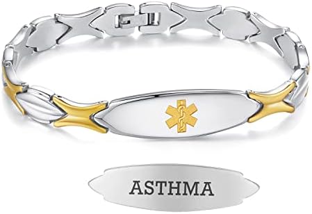 LinnaLove 7 1/2 inch Medical Alert Bracelets for women Stainless Steel Fashion Medical Bracelets Personalized Engraving