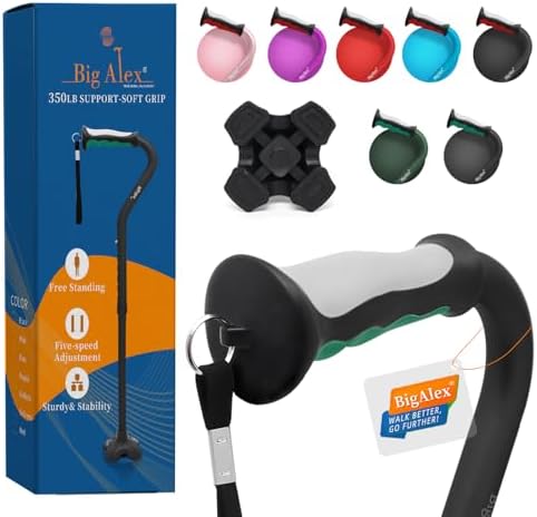 BigAlex Collapsible Walking Cane for Men & Women, Adjustable Stability Stick for Mobility, Heavy Duty, Foldable, Lightweight, Portable Travel Aid with Comfortable Offset Handle for Seniors & Adults