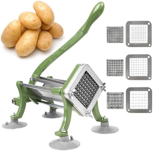 French Fry Cutter Commercial Potato Slicer with Suction Feet Complete Set, Includes 1/4", 3/8",1/2"