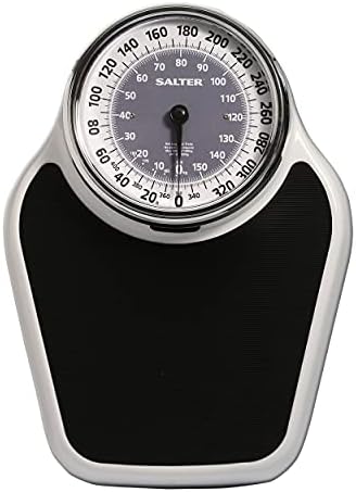 Salter Pro-Helix Professional Oversized Bathroom Scale with Black Vinyl Anti-Slip Bath Mat, 400 LB Capacity, Analog Scale, 18.25" x 13.0" Black/White