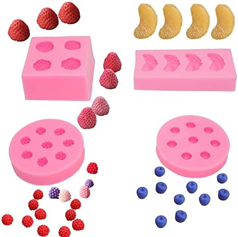4pcs/Set Fruit Shaped Jelly Molds 3D Strawberry, Orange,Raspberry & Blueberry Silicone Fondant Mold Soap Embed Wax Embeds,Wax Melts Molds.