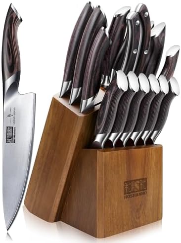 HOSHANHO 16-Piece Knife Set, Japanese High Carbon Stainless Steel Kitchen Knife Set, Ultra Sharp Chef Knife Block Set with Sharpener