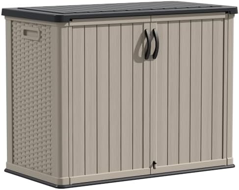 Devoko Outdoor Storage Cabinet 26 Cu Ft with Lockable Doors, Horizontal Storage Shed Waterproof Patio Tools Storage Box for Sofa Cushions, Gardening Tools and Accessories (Beige)