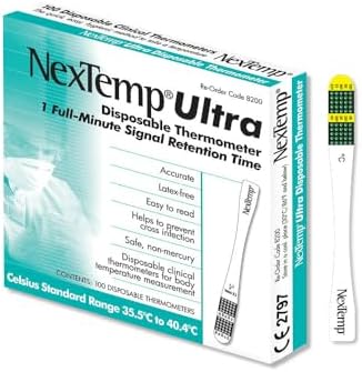 NexTemp® Ultra Single-Use Thermometers: Individually Wrapped 100-pack, Provides Superior Accuracy and Maximum Infection Control. Perfect for Businesses, Schools, First-Aid, Home, and Travel! (Celsius)