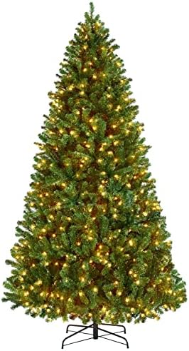 Yaheetech 9ft Pre-lit Spruce Artificial Hinged Christmas Pine Tree Prelighted Holiday Xmas Tree for Home Party Decoration with 850 Warm White Lights and 2160 Branch Tips, Green