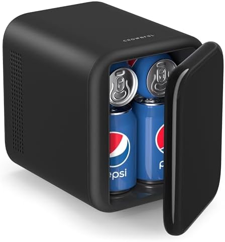 CROWNFUL Mini Fridge, 4 Liter/6 Cans Portable Skincare Fridge, AC/12V DC Cooler and Warmer Personal Refrigerator for Bedroom, Car, Dorm, Office, Food, ETL Listed Black