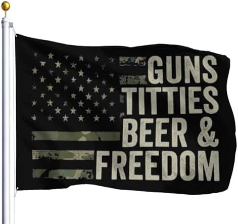 Bourbon Freedom Flag – Guns, Beer & America House Flag | Patriotic Yard Decor | Jesus, Pride, Mexico & More Themes
