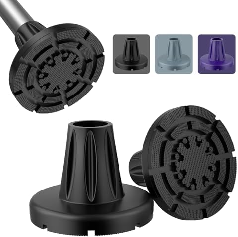supregear Crutch Tips 7/8 in (22 mm), Anti-Slip Rubber Tips All Terrain, Heavy Duty Extreme Grip Replacement Feet Caps for Walking Stick, Wide Crutch Accessories Base with Metal Insert, 2-Pack, Black