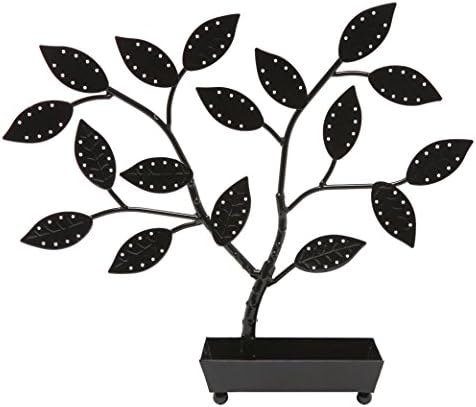 MyGift Jewelry Tree w/Bird Nest 48 pair Earrings Holder, Bracelets/Necklace Organizer Stand (Black Metal)