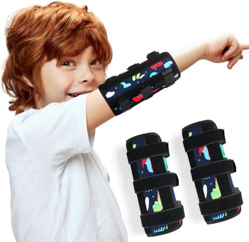 2 Pack Thumb Sucking Stop for Kids Toddlers Nail Biting Treatment Dinosaur Finger Sucking Deterrent Guard Prevention Anti Nose Picking Pediatric Elbow Immobilizer for Boys Girls 2-8 Years