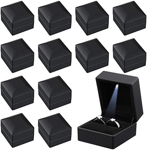 Yinkin 12 Pcs Black Velvet Jewelry Boxes LED Light Display Ring Necklace Bracelet Chain Gift Box Bulk Wedding Proposal Anniversary(Ring Box,Square)