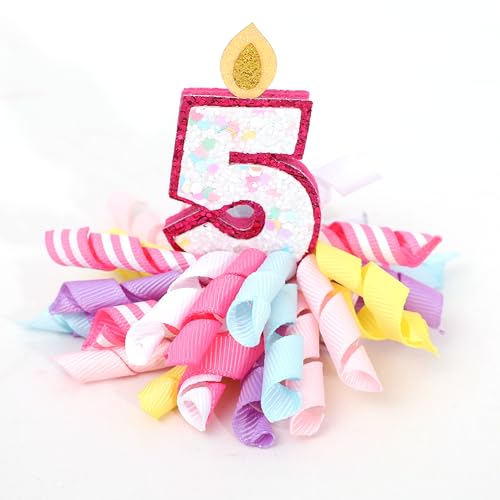 1pc Birthday Korker Hair Bow - 1st -5th Birthday Candle Number Hair Accessories, Birthday Girl Hair Clips, 5th birthday hair bow (hair bow 5th birthday)