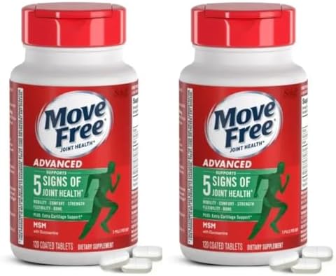 Move Free Advanced Plus MSM Coated Tablets, Joint Health Supplement with Glucosamine and Chondroitin, 120 Count, Pack of 2