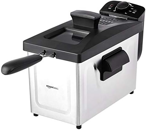 Amazon Basics 3.2-Qt (3.0L) Deep Fryer with 12-Cup Oil Capacity, Adjustable Temperature, Easy Draining Basket, Stainless Steel Exterior, Viewing Window, 1500W, Black & Silver