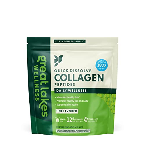 Great Lakes Wellness Collagen Peptides Powder for Skin Hair Nail Joints - Unflavored - Quick Dissolve Hydrolyzed, Non-GMO, Keto, Paleo, Gluten-Free, No Preservatives - 4 lb. Value Pouch