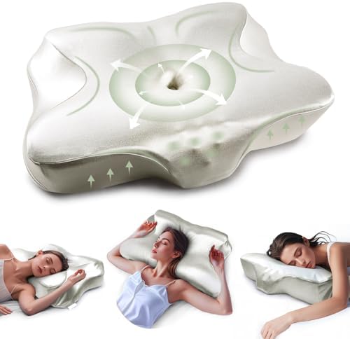 Pain Relief Cooling Pillow for Neck Support Adjustable Cervical Pillow Side Sleeping Memory Foam with Super Soft and Cooling Satin Pillowcase White