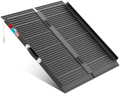Black Portable Wheelchair Ramp, 3FT No-sew Non-Slip Aluminum Wheelchair Ramp, Folding Portable Wheelchair Ramps for Home, Weight Capacity Up to 600 LBS