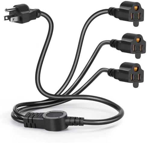 3.3FT 3 Prong 1 to 3 Extension Cord Splitter, Indoor Outdoor Power Cable 3-Outlet Power Cord Splitter Cords, SJT 16AWG 10A/1250W for Halloween Lights, Christmas Decorations, Computer, Scanner (Black)