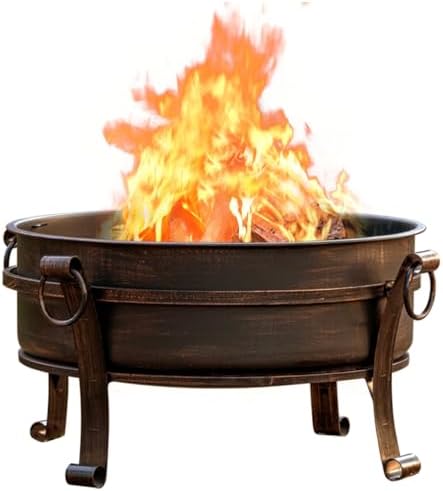 36 Inch Fire Pit with Grill & Lid, Fireplace & Round Table & BBQ 3 in 1 Fire Pit,Heavy Duty Wood Burning Fire Pits for Outside with Fire Poker, Waterproof Cover & Log Grate
