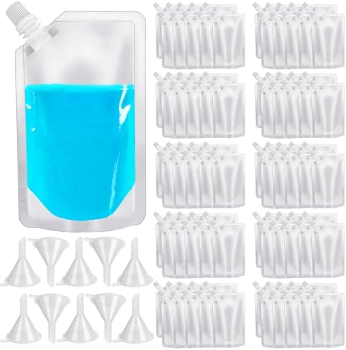 100 Pcs Plastic Flasks,8 Oz Drink Pouches Bulk,Reusable Drink Pouches,Leak-Proof Food Grade Plastic Flasks for Travel