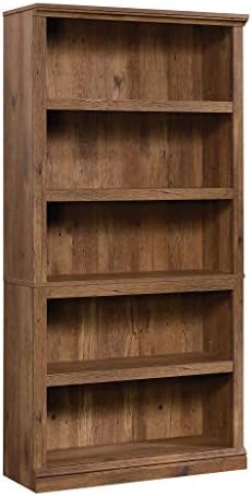 Sauder 5 Tier Book Shelf Wooden Bookcase Multipurpose Bookshelf for Home Office, Living Room, in Vintage Oak