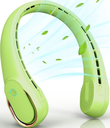 FrSara Bladeless Portable Neck Fan, 5200mAh, 3-Speed, 360° Surround Wind, Ultra-Quiet, USB Rechargeable, Wearable Portable Fan, Avocado Green