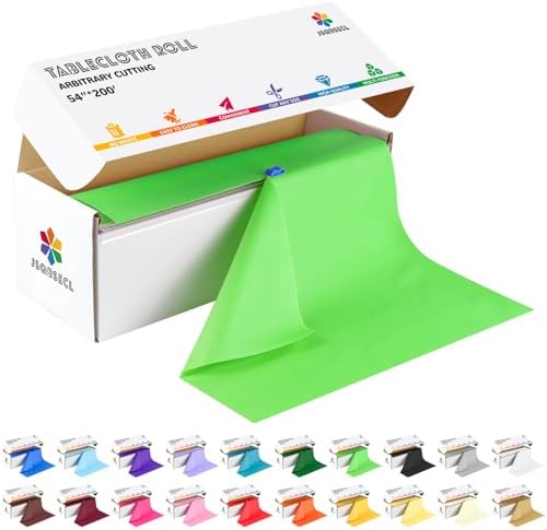 54 Inch X 200 Feet Plastic Table Cover Roll with Convenient Slide Cutter, Disposable Plastic Table Cloth Roll with Cut-to-Size Design for Weddings, Banquets, Parties (Lime Green)