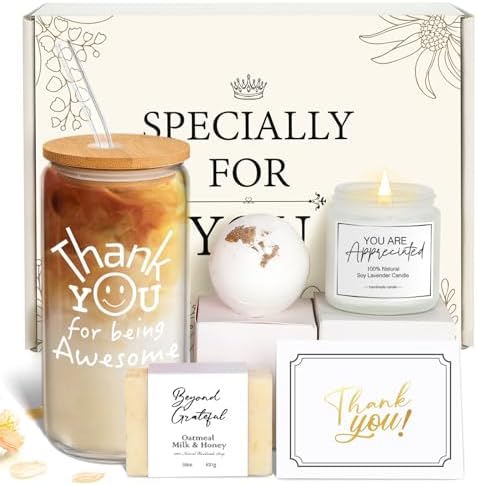 Thank You Gifts for Women, Teacher Appreciation Gifts, Employee Appreciation Gift for Coworkers Employees Teachers Nurse Secretary w Thanks Cards, Awesome Glass Cup