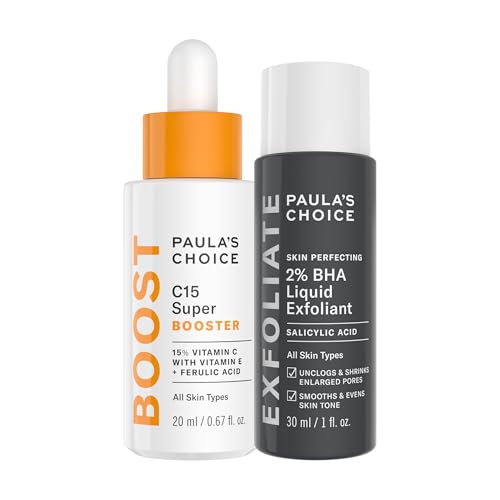 Paula’s Choice C15 Super Booster Vitamin C Serum + Travel Size 2% BHA Salicylic Acid Liquid Exfoliant Duo, for Radiance, Glow and Smoother Skin, Set of 2