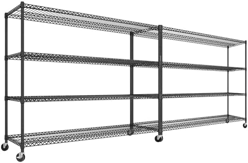 REIBII 60''W Storage Shelves 2399LBS Metal Shelving Unit with Wheels & Feet, 4 Tier Garage Shelving Heavy Duty Adjustable Wire Shelf for Pantry Kitchen Garage, 60" W x 18" D x 65.5" H, 2 Pack