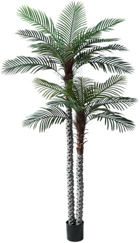 8ft Tall UV Resistant Faux Palm Tree, 96in Artificial Palm Tree Indoor Outdoor, Fake Tree with Real Bark and Realistic Leaves and for Home House Office Living Room Yard Patio.