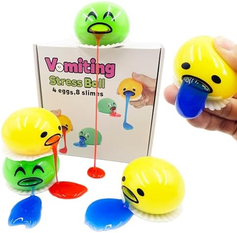4-Pack Vomiting Puking Egg Stress Balls, Fidget Toys Slime Ball | 8-Pack Slime Squeeze Prank Sensory Toy for Teens, Adults & Kids | Family Novelty Gag Gift,Christmas Stocking Stuffers