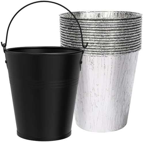Drip Bucket and 15-Pack Disposable Foil Liners for Oklahoma Joe's, Traeger, Pit-Boss, Z Grill, Camp Chef, Grill Grease Liner Fits Most Offset Smoker, Rec Tec Pellet Grill Bucket, Black