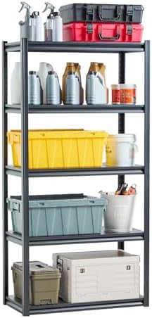 VEVOR Storage Shelves, 2000 lbs, 5 Tier Garage Storage Shelving, 18" D x 36" W x 72" H Adjustable Metal Shelves for Garage Shelves Utility Rack Shelf, Ideal for Kitchen, Warehouse, Basement, Black