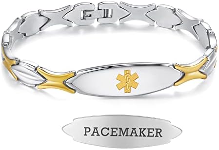 LinnaLove 7 1/2 inch Medical Alert Bracelets for women Stainless Steel Fashion Medical Bracelets Personalized Engraving