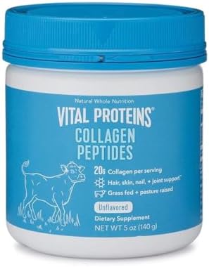 Vital Proteins Grass Fed Collagen Peptides Powder Supplement (Type I, III) for Skin Hair Nail Joint - Hydrolyzed Collagen - Dairy and Gluten Free - 20g per Serving - Unflavored 5 oz Canister