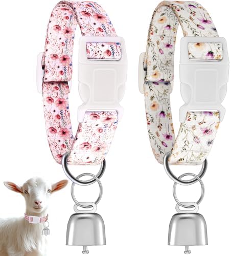 2 Pack Goat Collars with Bells, Sheep Grazing Copper Bells and Adjustable Nylon Collar Set Loud Bronze Bell for Farm Animal Sheep Cow Accessories Christmas Thanksgiving Gift for Goat Lovers