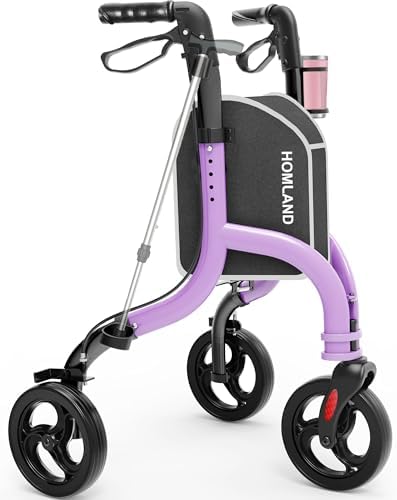3 Wheel Walkers for Seniors, Foldable Wheeled Rollator with Cane Hold and Cup Hold, Lightweight Three Wheel Rolling Walker Height Adjustable for Seniors