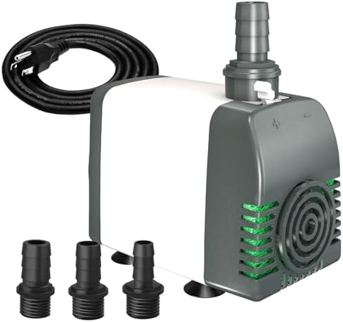 550GPH Submersible Water Pump, Fountain Pumps with Over Heating Protection Adjustable Flow Rate Desin 6.5ft High Lift for Fountains, Hydroponics, Ponds, Aquariums & More