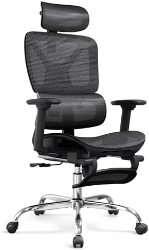 DEVAISE Ergonomic Mesh Office Desk Chair with a Footrest, Heavy Duty, High Back Reclining Swivel Comfy Home Computer Chair with Lumbar Support, SGS Class 4 Gas Lift, for Work Home Office, Black